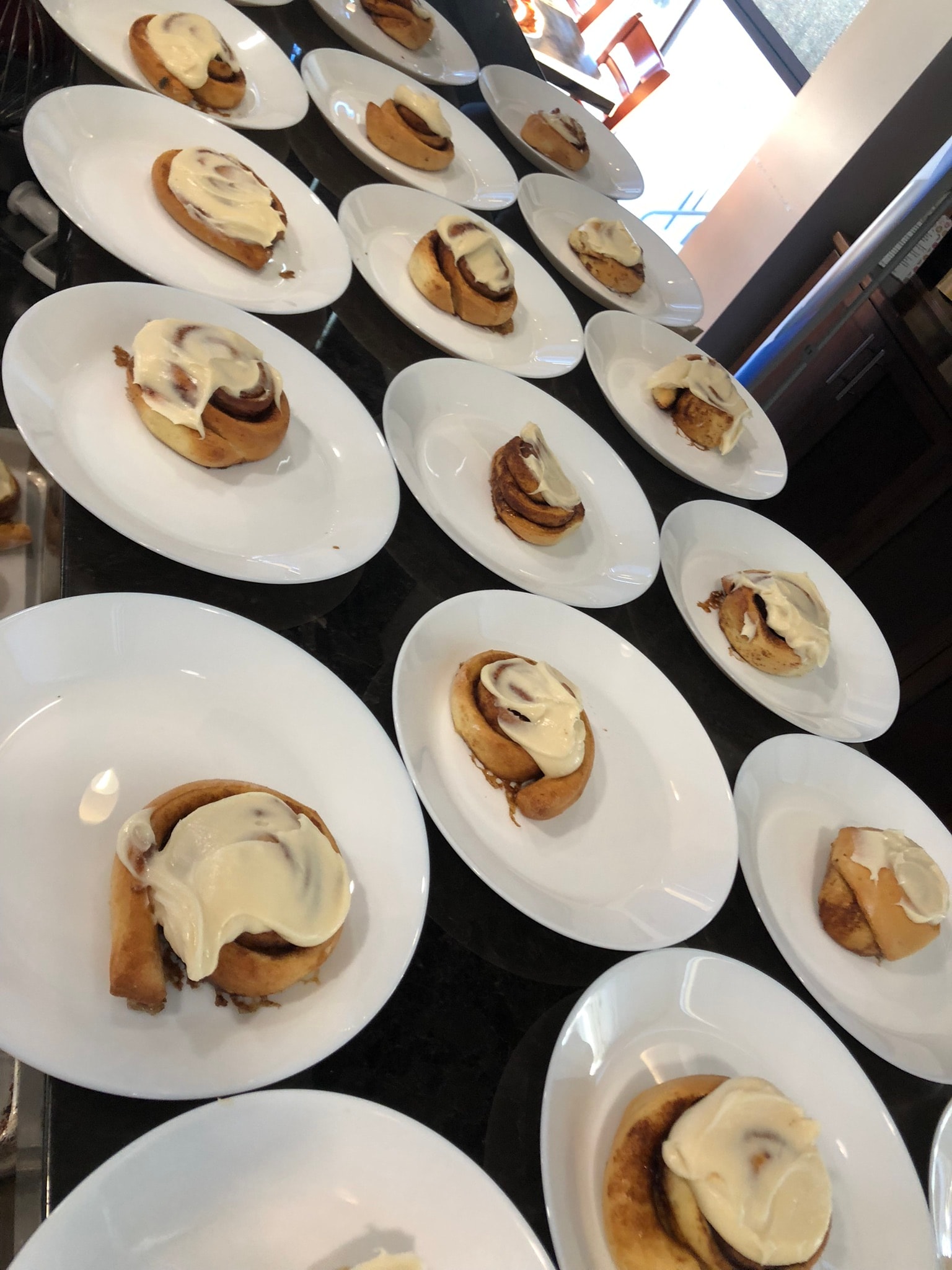 Cinnamon rolls plated for catering
